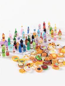 5/20/30/50 Pcs Random Style Resin Miniature Simulated Food & Bottle, Random Color DIY Hair Clips, Phone Cases, Refrigerator Magnets, Dollhouse Decor, Jewelry Making Supplies