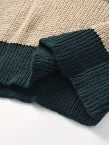 Men's Casual Fall-Winter Large-Sized Multi-Color Wide Stripe Long-Sleeved Round-Neck Sweater - Khaki - View 4