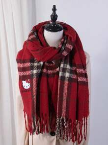 SANRIO 1条Hello Kitty可爱高级针织围巾，保暖防风冬季骑行围巾，适合圣诞节使用 - 彩色 - 查看 2