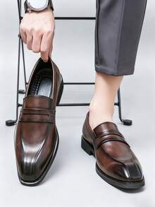 Giày lười Penny thiết kế cổ điển sang trọng dành cho nam, họa tiết chữ, giày da lịch lãm, cảm giác cao cấp giá cả phải chăng, tiện lợi khi xỏ vào, màu trơn, thân giày bằng da mềm mại và thoải mái, giày thường nhẹ, mũi giày màu hạnh nhân, giày công sở tối giản, trang phục vest, công sở, tiệc tùng, đám cưới, chú rể, tiệc tối, hẹn hò, quà tặng ngày lễ, xuân/thu, kích cỡ nhỏ hơn, vui lòng đặt hàng lớn hơn một cỡ - Rỉ Nâu - Xem 2