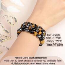 LPBeads Handmade Natural Gemstone Stretch Elastic Bracelet Healing Crystal Round Stone Beads Jewelry Gifts For Women Men,10mm,FFOnyxssssTigerHematiteMixed - FOnyxssTigerHematiteMixed - 查看 6
