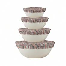 1OO% Pure Linen Bowl Covers For Bread Proofing, 4 Pcs Elastic Reusable Striped Cloth Fabric Bowl Covers, XL Washable Large Stretch Sourdough Lids, 6 * 8 * 10 * 12 Inches-Orange Shadow Stripe,OrangeShadowStripe - 橙色陰影條紋 - 查看 2