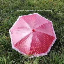 1pc 30cm Long Handle Polka Dot Edged Umbrella, Dance Prop Umbrella, Player Umbrella, Cute Lace Umbrella, Photography Prop, Popular Scenic Spot Item, Pearlescent Dot Mini Umbrella, Creative Waterproof Pearlescent Dot Umbrella