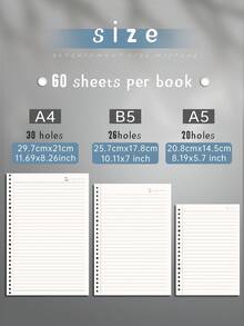 A5/B5/A4 Ruled Refillable Loose Leaf Paper/Planner Insert, Suitable For Loose-Leaf Clip Notebook, Diary, Travel Journal Insert, Detachable Thick Refill Paper, 60 Sheets/120 Pages (Not Including Cover) Back To School - Horizontal Inner Pages - View 2