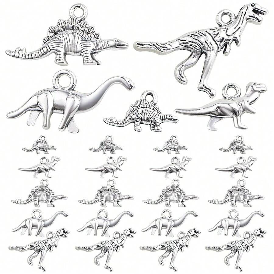 50pcs Antique Silver Mixed Dinosaur Charms Alloy Animal Dinosaur Shape Dangle Pendants Bulk Lot For DIY Necklace Bracelet Jewelry MaFKing Supplies, 5 Styles,Dinosaur - Khủng long - Xem 1