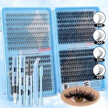 640/200pcs D-Shaped Segmented False Eyelashes, 10D+20D+30D+40D+50D+60D+80D+100D Mixed Length, Thick & Natural Black Individual Lashes, DIY Home Kit. Thickened Design, Easy For Beginners. Long-Lasting & Comfortable, Suitable For Party, Gathering, Travel, Etc. 8-18mm Mixed Length - 藍色 - 查看 14
