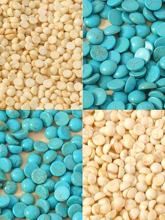 100颗/200颗 4毫米/6毫米/8毫米/10毫米 绿色和白色绿松石圆形凸面宝石，适用于DIY珠宝制作、戒指、手链、配饰和装饰。