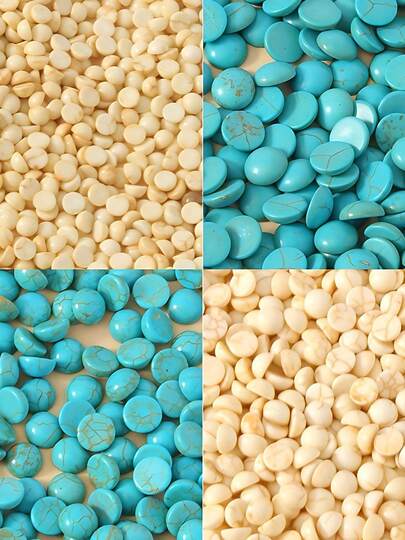 100pcs/200pcs 4mm/6mm/8mm/10mm Green & White Turquoise Round Cabochons, Suitable For DIY Jewelry Making, Ring, Bracelet, Accessories And Decoration