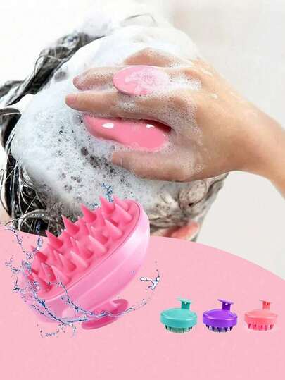 1 pieza Cepillo de masaje para el cuero cabelludo, cerdas suaves de silicona, para el cuidado del cuero cabelludo, limpieza del cuero cabelludo en la ducha, exfoliación, eliminación de caspa, masaje de cabeza, uso en seco/húmedo, adecuado para hombres y mujeres, con mango, fácil de agarrar, cepillo de champú de masaje de dos colores, cepillo/peine para el cabello