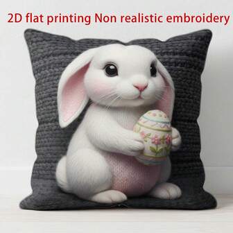 1 pieza Funda de almohada de peluche con estampado de conejo de Pascua en 2D, funda de cojín decorativa para sala de estar, dormitorio, sofá, hogar, decoración de granja, fiesta, sin relleno de almohada, 45 cm x 45 cm (no es bordado real)