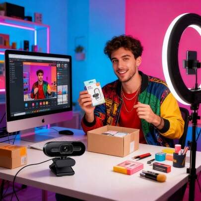 Full HD 1080p Webcam, Streaming Webcam For Video Calls And Recording, Usb Camera, Laptop And Desktop Computer Camera, Plug And Play, 360° Flexible Noise Reduction, Privacy Cover, Wide Angle Lens, Automatic Light Correction, Webcam