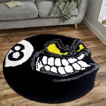 1pc Fashionable & Fun Black Billiard Monster Shape Mat, Soft Non-Slip Washable Pad For Indoor Room Bedroom Sofa, Suitable As Gift For Stylish Billiard Lover, Spring/Summer