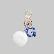 Deep Sea Blue Devil's Eye English Letter Pendant Velvet Ball Keychain, Cute Amulet Bag Charm, With Letter Pendant, Soft Velvet Ball Pom Pom Keychain Accessory, Suitable For Women And Girls, Cute Lucky Eye Ornament, Can Be Hung On Wallet, Backpack, Daily Handbag Decoration, Birthday Gift Idea, Bridesmaid Gift, Christmas Gift Recommendation, Thanksgiving Gift, School Locker Decor, Travel Luggage Identifier, Fashionable And Cute Aesthetic Accessory - Multicolor - View 9