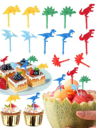 10/20/30/40/50 piezas Tenedores de fruta Jurásico, material ABS duradero, adecuado para loncheras, cajas bento, aperitivos de fiesta, accesorios de almuerzo ideales y suministros para eventos temáticos