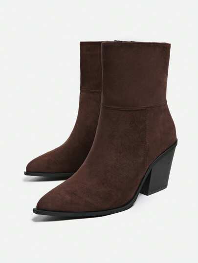 Fall/Winter US Style Pointed Toe Zipper Ankle Boots, New Vintage Pointed Western Boots, Chunky Heel Side Zipper Short Shaft European & American Boots, Size 35-42