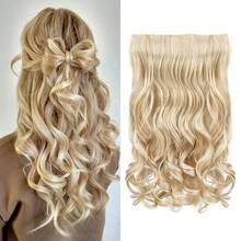 20inch 1-Pack 3/4 Full Head Curly Wave Clips In On Synthetic Hair Extensions HE008 Hairpieces For Women 5 Clips 4.5 Oz Per Piece - Medium Blonde With Pale Highlights,MediumBlondewithPaleHighlights - 中等金色,帶淺色挑染 - 查看 1