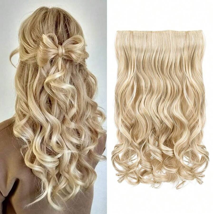 20inch 1-Pack 3/4 Full Head Curly Wave Clips In On Synthetic Hair Extensions HE008 Hairpieces For Women 5 Clips 4.5 Oz Per Piece - Medium Blonde With Pale Highlights,MediumBlondewithPaleHighlights - 中等金色,帶淺色挑染 - 查看 1