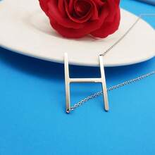 MOMOL Sideways Initial Necklace 18K Gold Plated Stainless Steel Large Big Letters Pendant Necklace Script Name Monogram Necklaces For Women,H - h - 查看 4