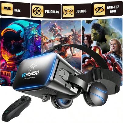 Traje de Gafas VR 3D, Gafas de Realidad Virtual 3D con auriculares, Realidad Virtual inmersiva para Juegos y pelculas, Auriculares 3D VR con Control remoto para TV, Pelculas, Juegos Visin