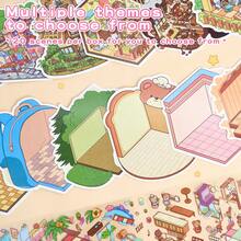 61件套风景贴纸套装，包含40件材料、20个场景贴纸、镊子、3D微缩房屋贴纸、景观贴纸、风景贴纸、手工贴纸、小型房屋场景贴纸，可重复使用，多种尺寸可选 - 彩色 - 查看 7