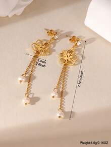 MESTILO 一对优雅花朵吊坠耳环，配长链，适合女士日常佩戴 - 金色 - 查看 4