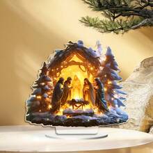 Decoración de casa nevada de acrílico 2D, adorno de chimenea invernal para mesa de centro, oficina, decoración del hogar - Multicolor - Ver 4