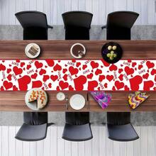 1 szt. – bieżnik walentynkowy z motywem czerwonego serca i motywem "Miłość" – romantyczna dekoracja stołu z motywem miłości, akcent w postaci czerwonego serca i motywu "Miłość", dekoracja na walentynkową kolację i do domu, bieżnik na stół na walentynki i prezent - Wielokolorowe - Zobacz 5