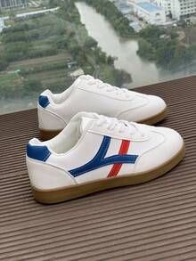 Zapatillas planas blancas de estilo casual con cordones, zapatos de piel, estilo escolar, de fácil puesta, zapatos casuales versátiles, elegante moda casual, adecuados para primavera/otoño, zapatillas para correr - Blanco - Ver 13