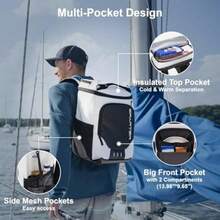 SPARTER Mochila térmica aislada a Prueba de Fugas, 33/45 latas, 2 Compartimentos aislados, Bolsa térmica portátil, Ligera, para Viajes en la Playa, Camping, Almuerzo para Hombres y Mujeres(White & Black-33 Can) - Multicolor - Ver 5