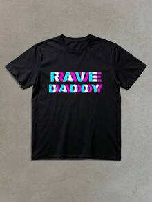 Vibrant Rave Daddy Graphic Tee, Unique Print 220g 100% Cotton Black Short-Sleeved Men's T-Shirt - Black - View 1