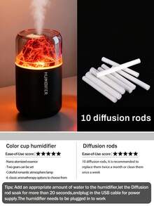 1 pieza Humidificador de volcán colorido de 180ml, alimentado por USB, 2 modos de funcionamiento, luz LED de 7 colores, apagado automático, niebla silenciosa, ambientador, difusor de aromaterapia, adecuado para decoración de habitaciones, oficina, sala de estar, escritorio, coche, gran regalo para ella - Blanco y Negro - Ver 27