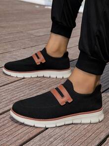 Men's Loafers Mesh Sneakers, Black Plus Size Lightweight Breathable Casual Shoes, Fashionable & Comfortable Slip-On Lace-Free Shoes - Black - View 4