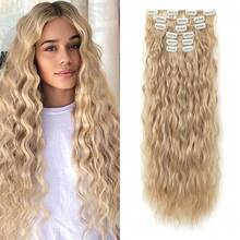 6PCS Clip In Hair Extensions, 24inch Blonde Hair Extensions Long Mermaid Waves Wavy Synthetic Clip On Hairpiece For Women Natural Black Hair For Daily Use Party(Ash Brown),AshBrown-Wavy - 灰棕色波浪 - 查看 1