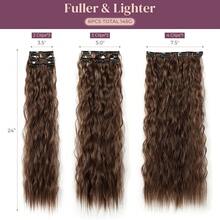 Clip In Hair Extensions, 6PCS Curly 24inch Long Synthetic Clip On Hairpiece For Women-Dark Brown With Copper Highlights,DarkBrownwithCopperHighlights - 深棕色帶銅色高光 - 查看 3