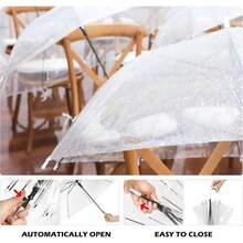 1 pieza Paraguas de boda transparente, mango blanco y apertura/cierre semiautomático - Paraguas de novia y dama de honor de 37 pulgadas, estructura con 8 varillas resistente, diseño a prueba de viento, adecuado para bodas, fotografía al aire libre, bailes de graduación y eventos formales - Paraguas transparente duradero y fácil de limpiar