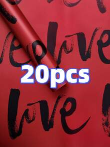20pcs Valentine's Day Heart-Shaped Flower Bouquet Wrapping Paper - Red Rose Design With "Love" Wording, Waxed Gift Wrapping Paper Suitable For Romantic Decor, Weddings, And Special Occasions, Valentine's Day Decorations