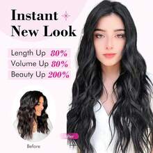 Black Hair Extensions, 20" Single Piece Clip In Hair Extensions Thick Long Beach Wavy Natural Soft Synthetic Hairpieces For Women, Natural Black,NaturalBlack-Wavy - 自然黑波 - 查看 6