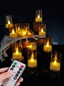 6/12/24 buah Lilin Pilar Akrilik Tanpa Api Berkedip Bertenaga Baterai LED dengan Kontrol Jarak Jauh dan Pengatur Waktu, Cocok untuk Dekorasi Rumah, Hari Raya, Ulang Tahun, Hadiah Ideal (Emas) - Emas - View 1