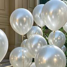 50/100个珠光白气球套装，高级光泽表面，适用于婚礼、求婚、生日派对、宴会、周年纪念、摄影背景、情人节，优雅纯净，柔和光泽，营造浪漫精致的氛围，是高档婚礼和派对装饰的理想之选。 - 珠光白 - 查看 5