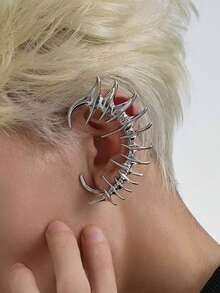 1pc Hollow Thorn Mechanical Style Ear Cuff, Single Left Ear Earring For Men (Left Ear Only)