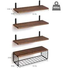 Estantes Flotantes Montados en la Pared - 5 PCS Repisas Flotantes - Estante de Pared, Capacidad de Carga 18 KG, 40 * 15 CM ()(Marrón Oscuro) - Multicolor - Ver 4