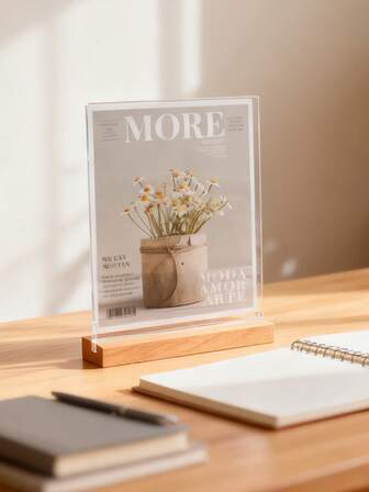 A5/A6尺寸桌牌（带底座）] 透明亚克力A5/A6尺寸桌牌，带木质底座 - 非常适合用于菜单、价格或标牌展示