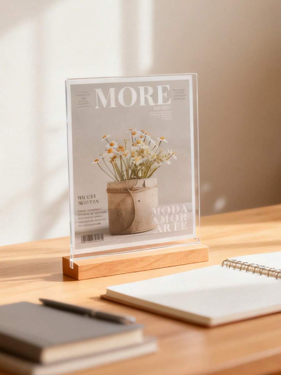 A5 A6 Table Tents With Base] Clear Acrylic A5 A6 Table Tents With Wooden Base - Perfect For Menu, Price, Or Signage Display