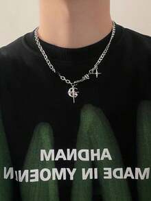 1 件黑宝石星爆项链，独特街头服饰设计，高端男女通用颈链/锁骨链 - 銀色 - 查看 2