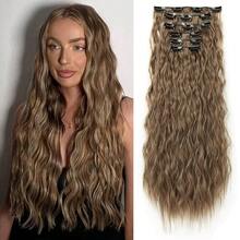 Clip In Hair Extensions, 6PCS Curly 24inch Long Synthetic Clip On Hairpiece For Women-Dark Ash Blonde With Hightlights,DarkAshBlondewithHightlights - 深灰色金髮高光 - 查看 2