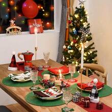 FunWheat Round Braided Placemats Set Of 6 Table Mats For Dining Tables Woven Washable Non-Slip Place Mats (Green Shining, 6pcs),ChristmasGreen15inchessetof6 - ChristmasGreen15inchessetof6 - View 3