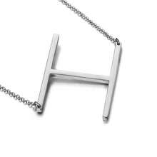 MOMOL Sideways Initial Necklace 18K Gold Plated Stainless Steel Large Big Letters Pendant Necklace Script Name Monogram Necklaces For Women,H - h - 查看 1