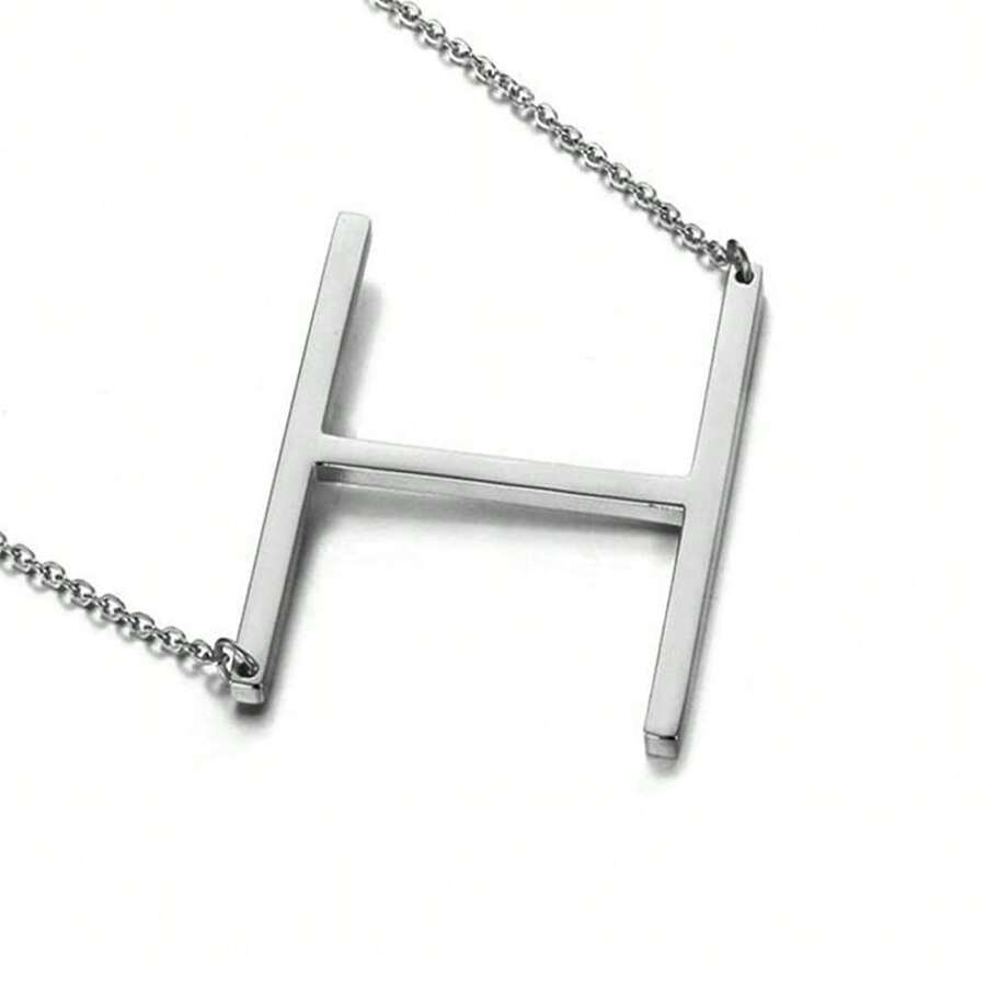 MOMOL Sideways Initial Necklace 18K Gold Plated Stainless Steel Large Big Letters Pendant Necklace Script Name Monogram Necklaces For Women,H - h - 查看 1