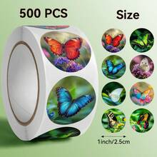 500 pièces/rouleau Autocollants motif papillon, Taille : 2,5 cm/1,0 pouce, Forme ronde, Cadeau idéal pour les enfants, Peut être utilisé pour la décoration de livres, les étiquettes d'emballage, la décoration de cadeaux et autres décorations de produits - Multicolore - Voir 2