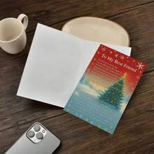 1pc To My Best Friend Christmas Tree Design Card Greeting Card With Envelope Festive Holiday Winter Scene With Stars And Snow Heartfelt Friendship Appreciation Poem Perfect For Friends, Colleagues, Family Members - Multicolor - View 6